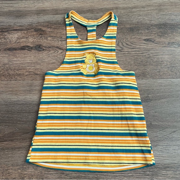 Care Bears Sunshine Bear Ribbed Cropped Tank Top Y2K Striped Size Small - Picture 2 of 8
